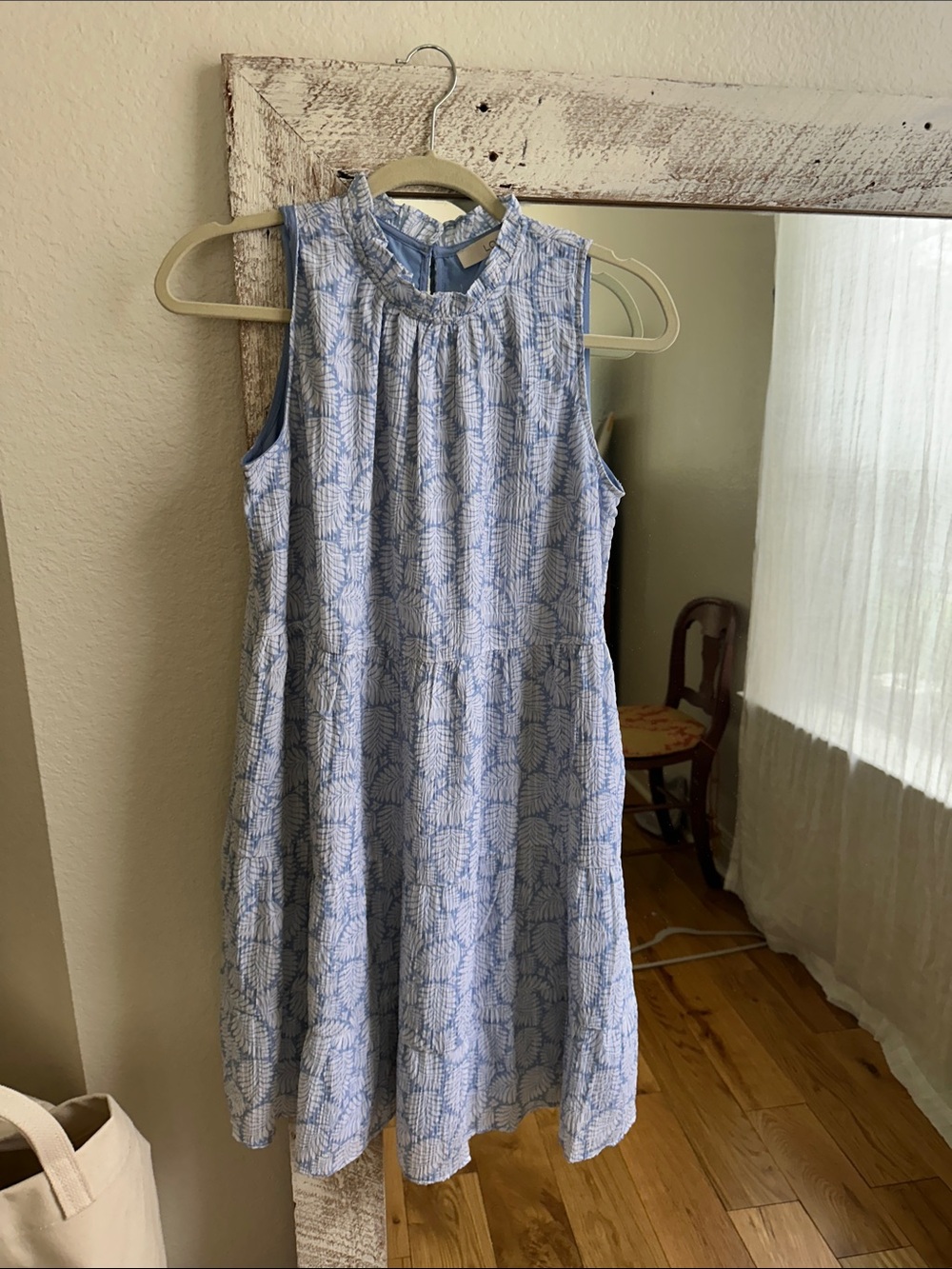 LOFT Light Blue Leaf-Pattern Sleeveless Dress